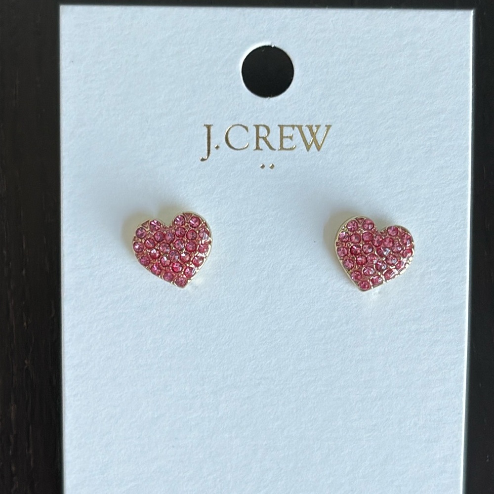 J Crew Pink Heart Stud Earrings NWT